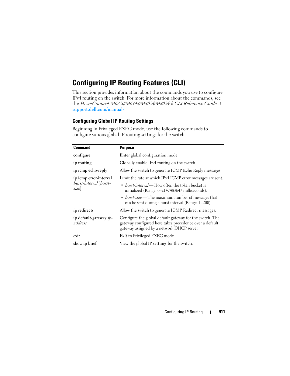 Configuring ip routing features (cli), Configuring global ip routing settings | Dell POWEREDGE M1000E User Manual | Page 911 / 1246