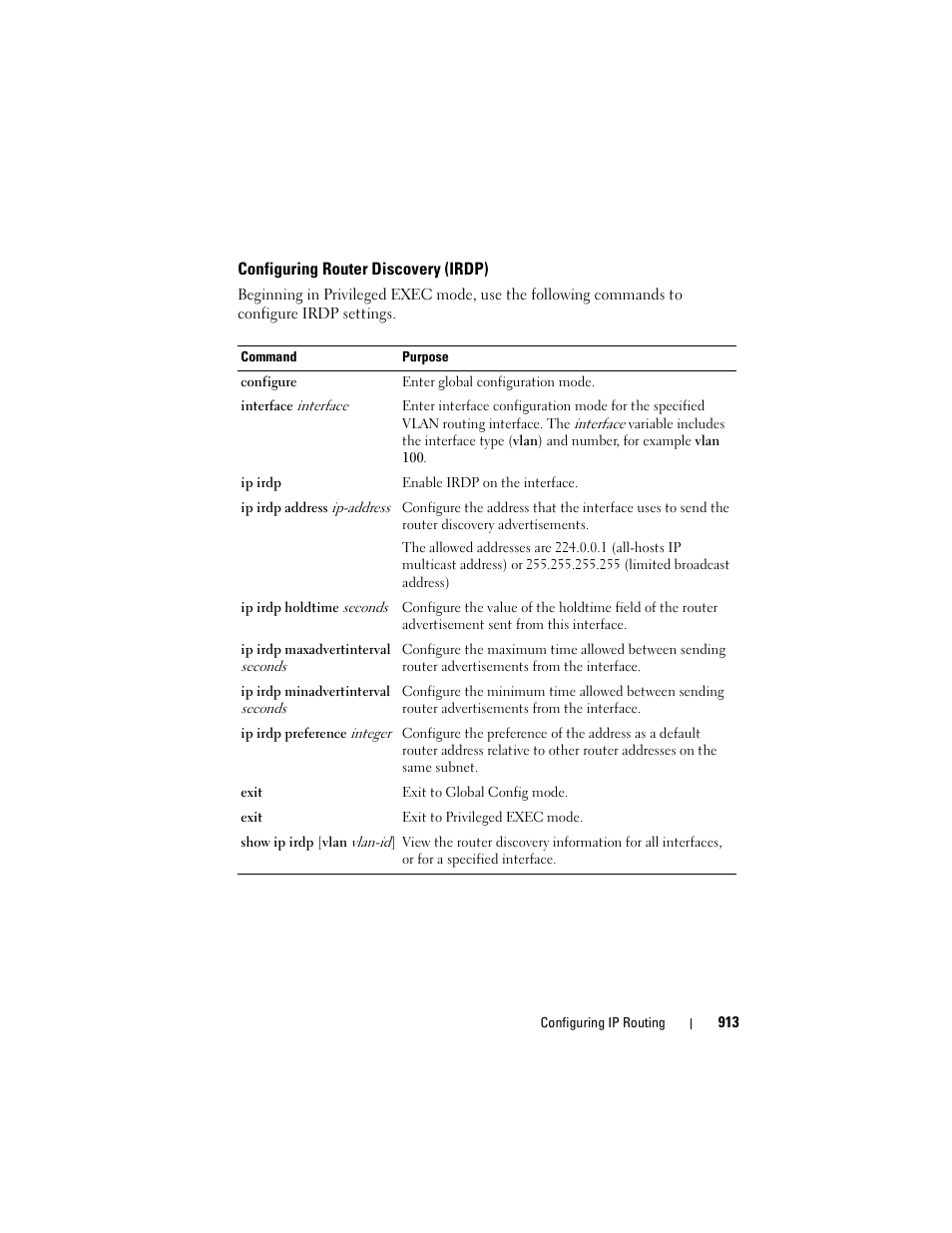 Configuring router discovery (irdp) | Dell POWEREDGE M1000E User Manual | Page 913 / 1246