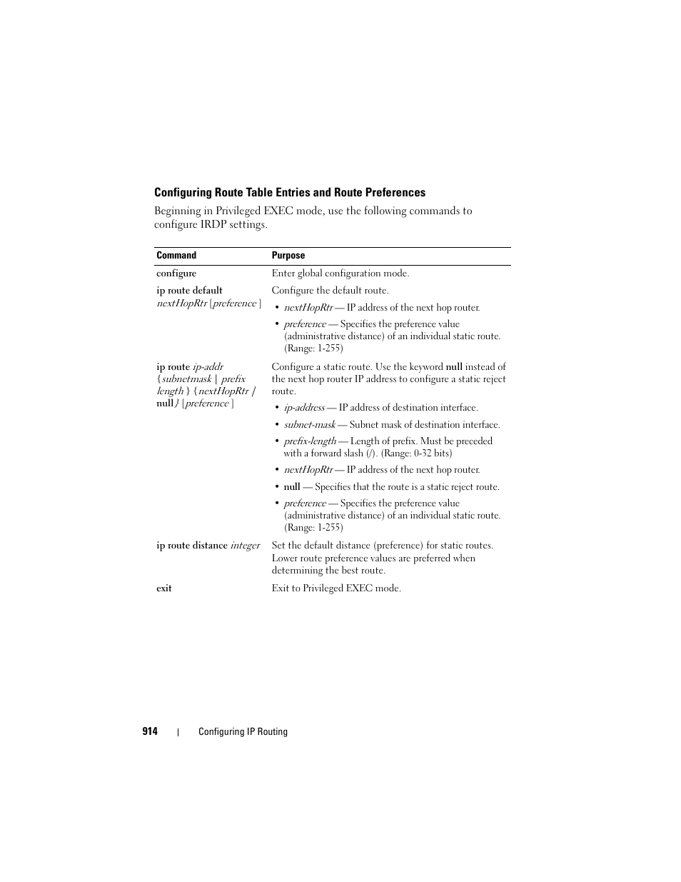 Configuring route table entries and route, Preferences | Dell POWEREDGE M1000E User Manual | Page 914 / 1246