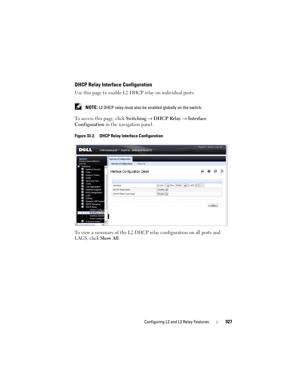 Dhcp relay interface configuration | Dell POWEREDGE M1000E User Manual | Page 927 / 1246