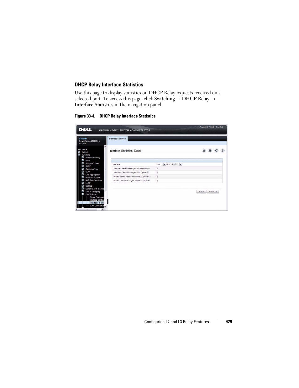 Dhcp relay interface statistics | Dell POWEREDGE M1000E User Manual | Page 929 / 1246