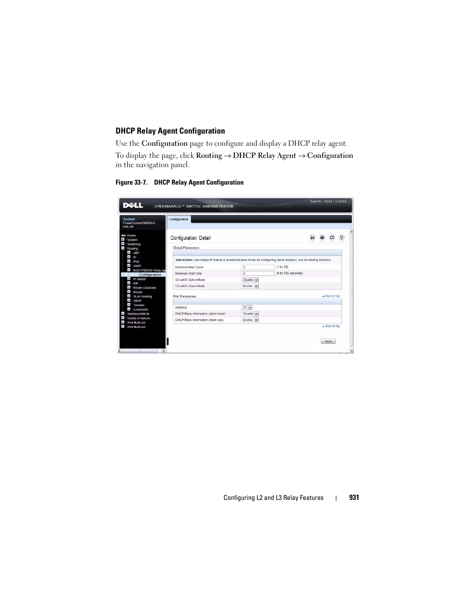 Dhcp relay agent configuration | Dell POWEREDGE M1000E User Manual | Page 931 / 1246