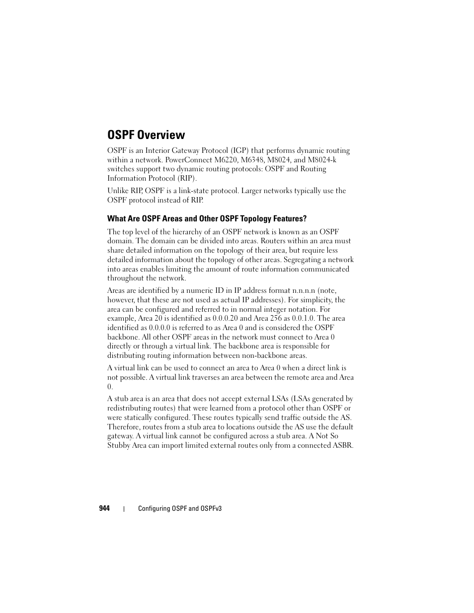 Ospf overview, What are ospf areas and other ospf, Topology features | Dell POWEREDGE M1000E User Manual | Page 944 / 1246