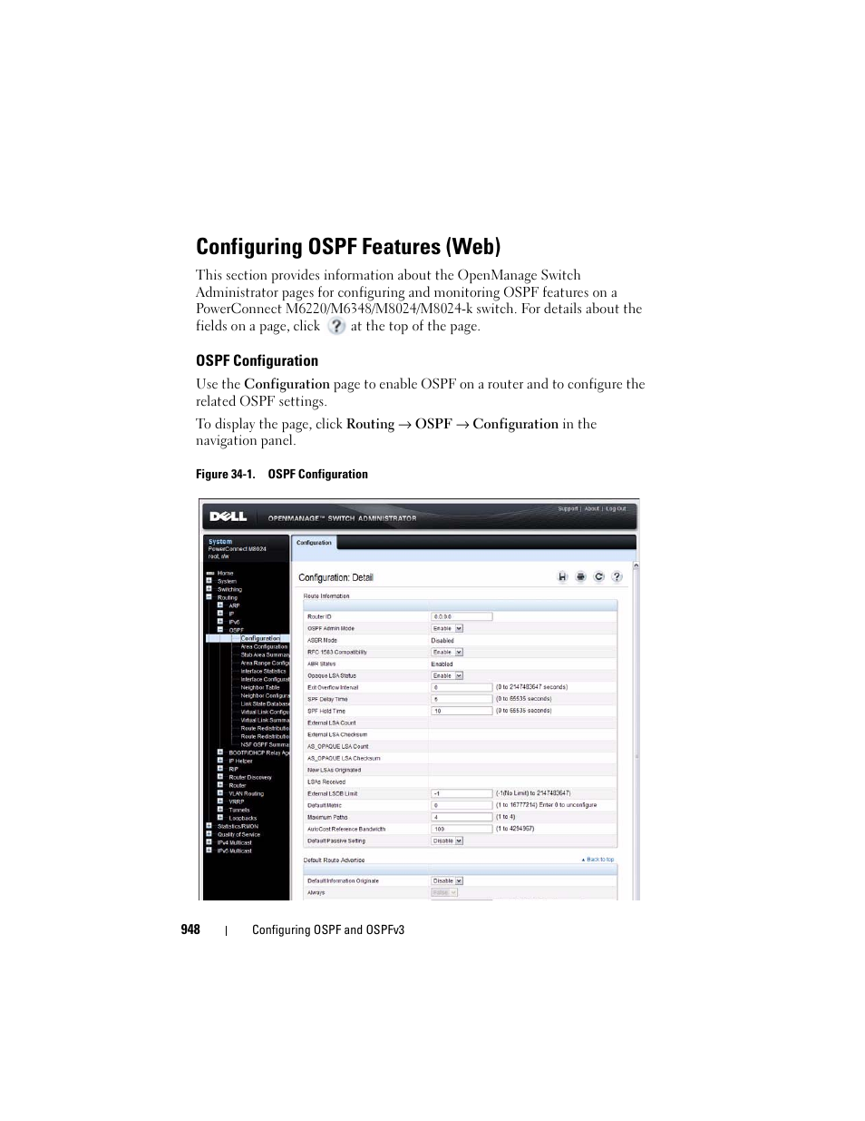 Configuring ospf features (web), Ospf configuration | Dell POWEREDGE M1000E User Manual | Page 948 / 1246