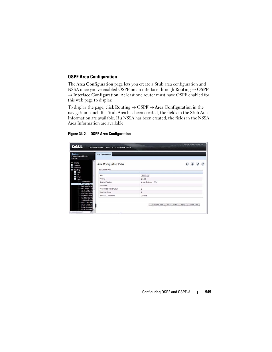 Ospf area configuration | Dell POWEREDGE M1000E User Manual | Page 949 / 1246