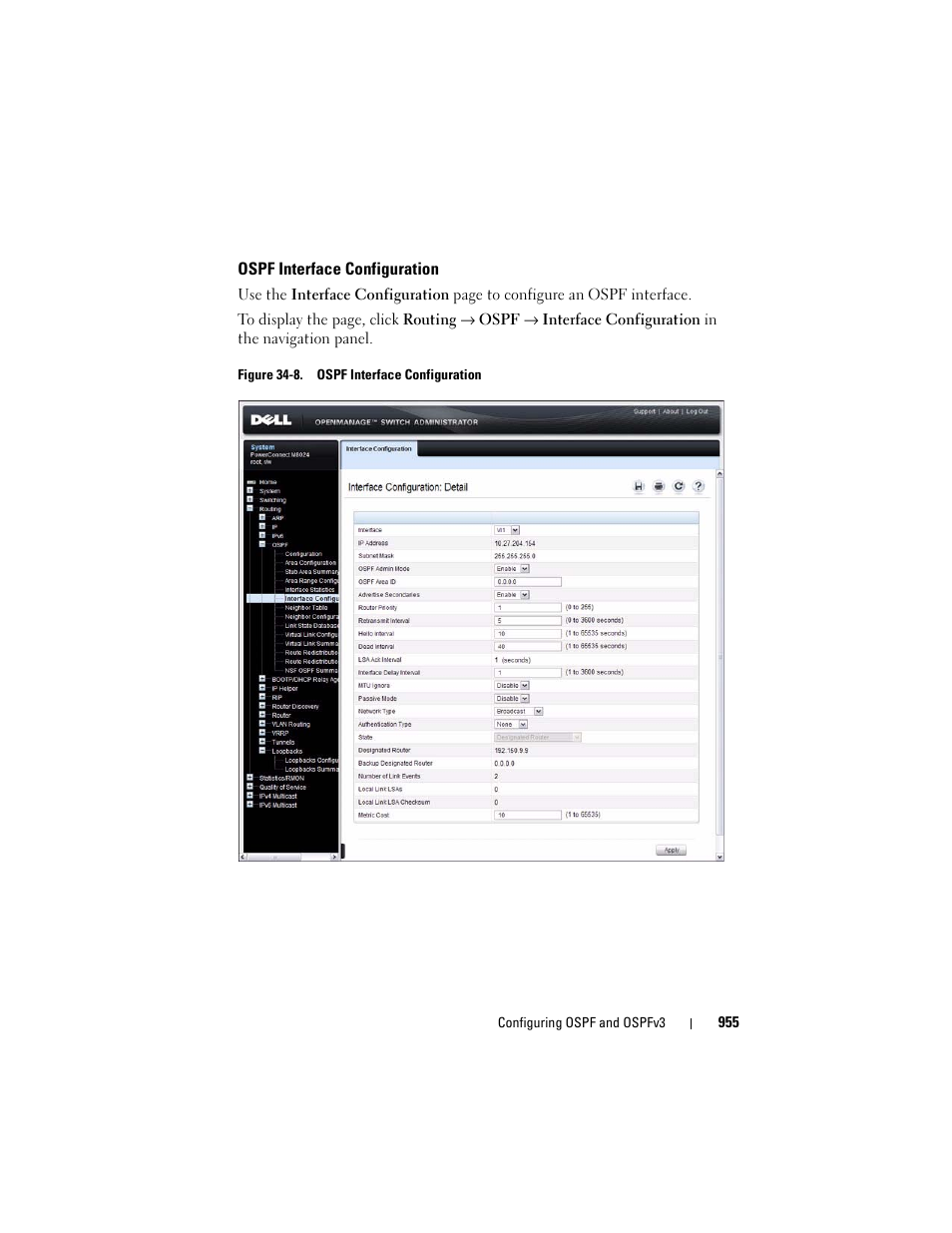 Ospf interface configuration | Dell POWEREDGE M1000E User Manual | Page 955 / 1246