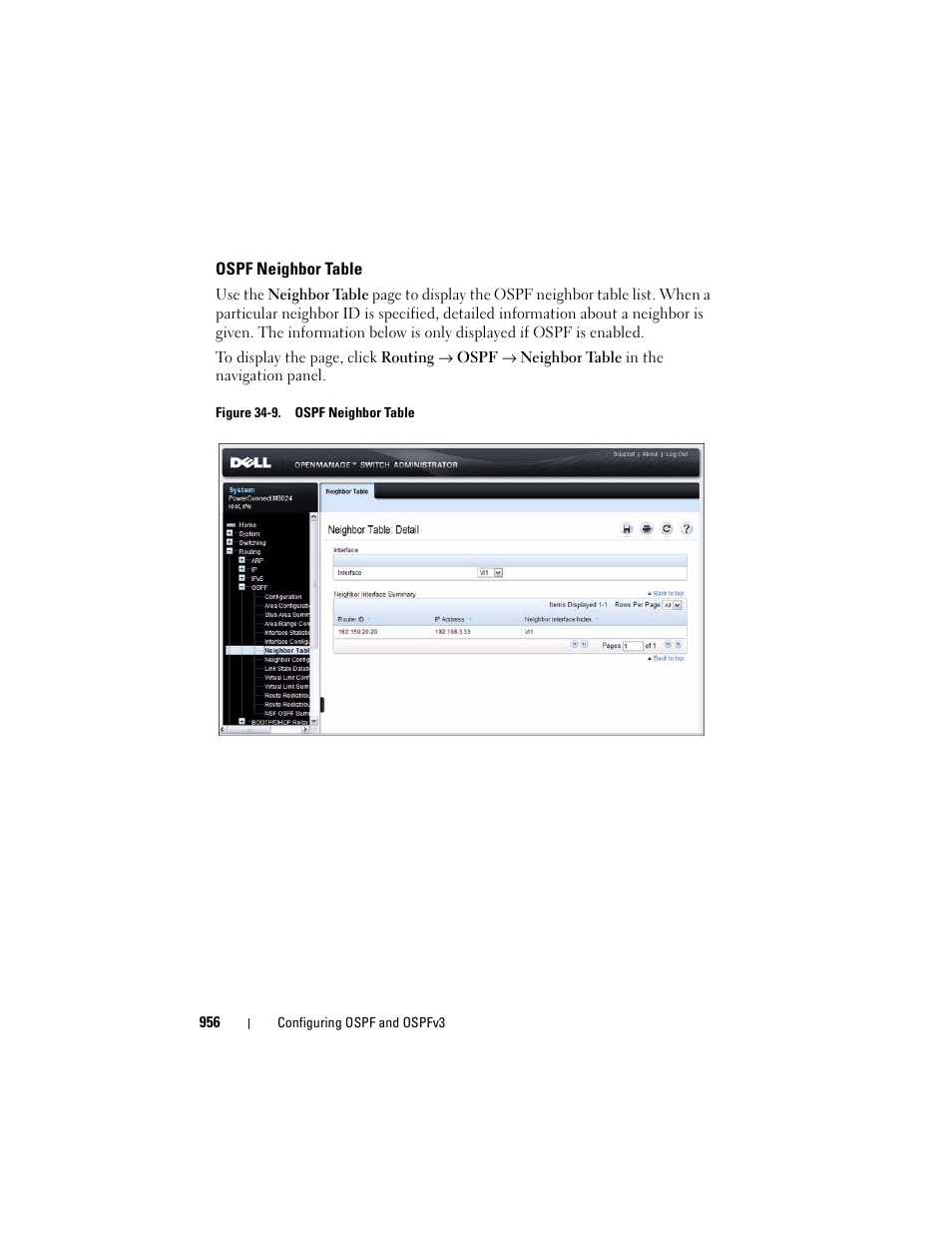 Ospf neighbor table | Dell POWEREDGE M1000E User Manual | Page 956 / 1246