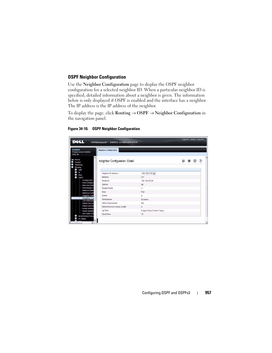 Ospf neighbor configuration | Dell POWEREDGE M1000E User Manual | Page 957 / 1246