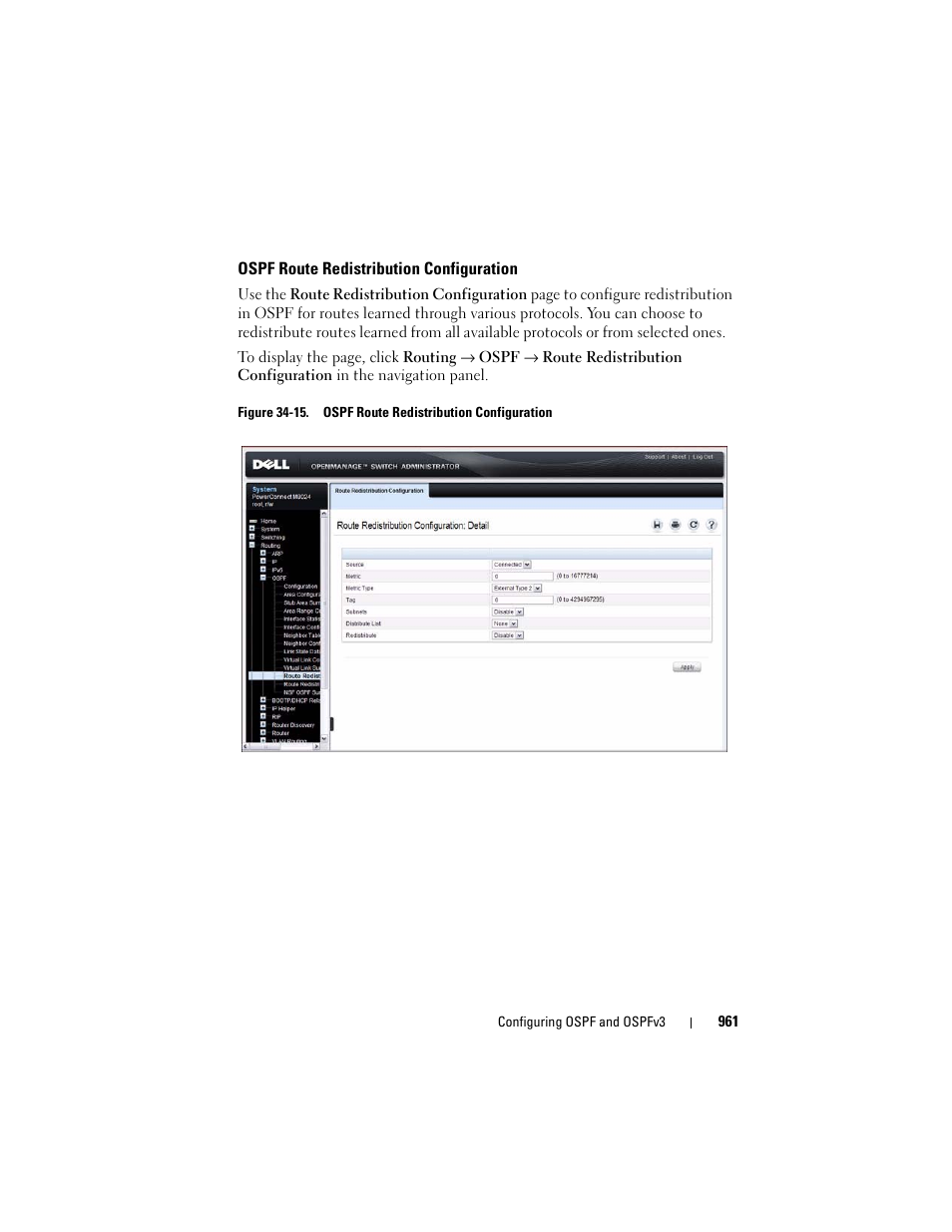 Ospf route redistribution configuration | Dell POWEREDGE M1000E User Manual | Page 961 / 1246