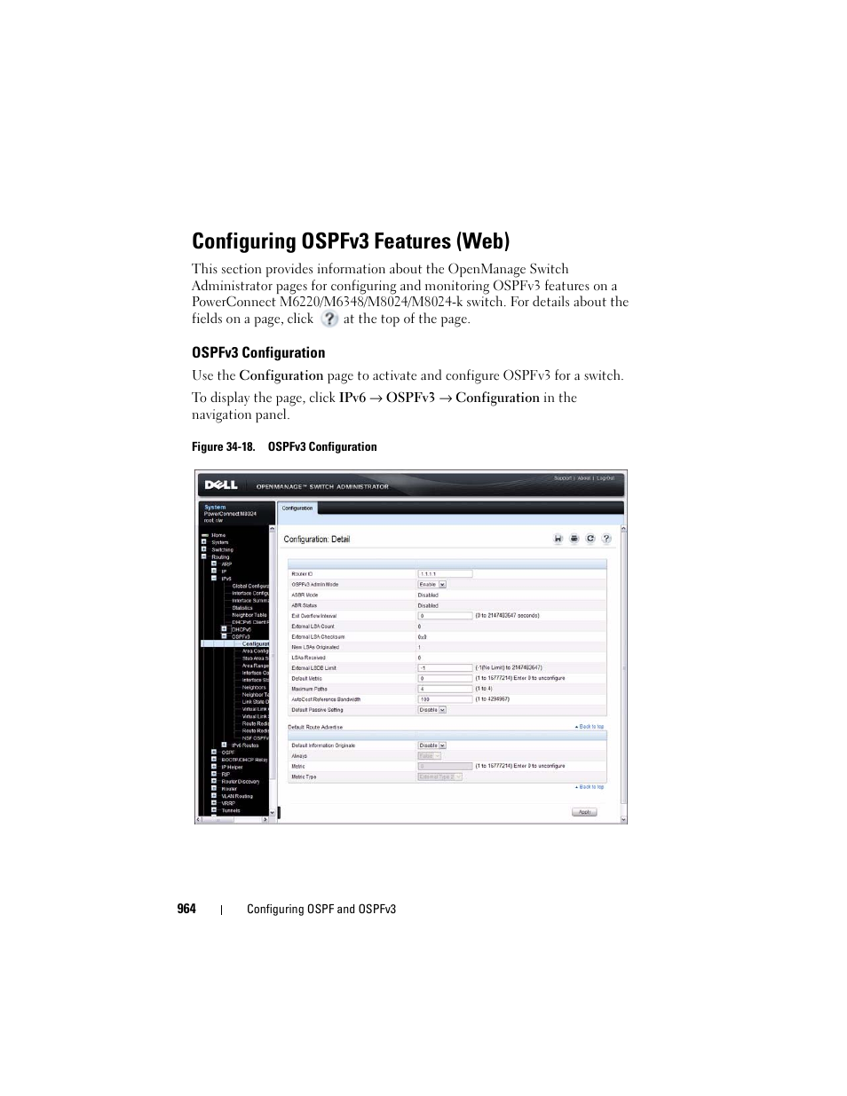 Configuring ospfv3 features (web), Ospfv3 configuration | Dell POWEREDGE M1000E User Manual | Page 964 / 1246