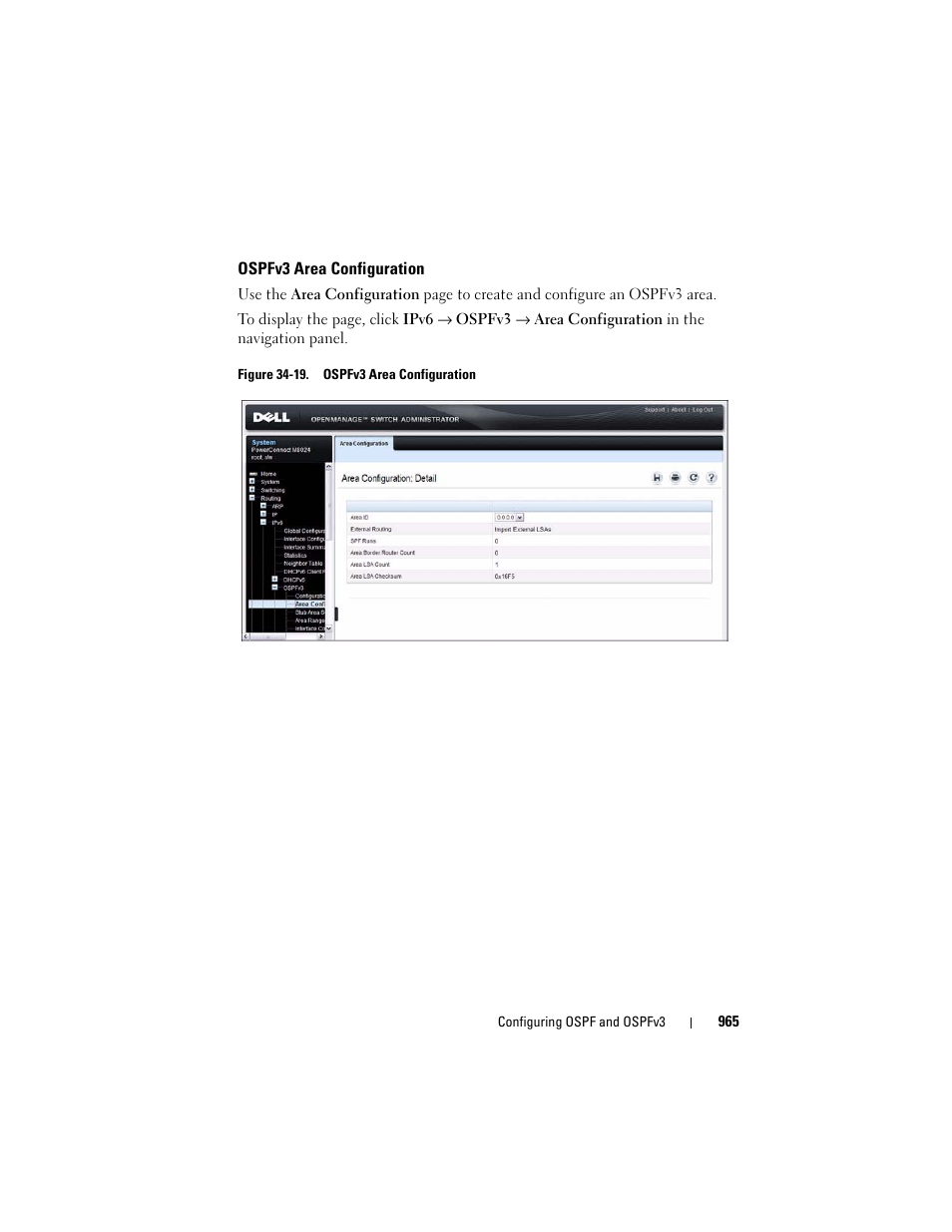 Ospfv3 area configuration | Dell POWEREDGE M1000E User Manual | Page 965 / 1246