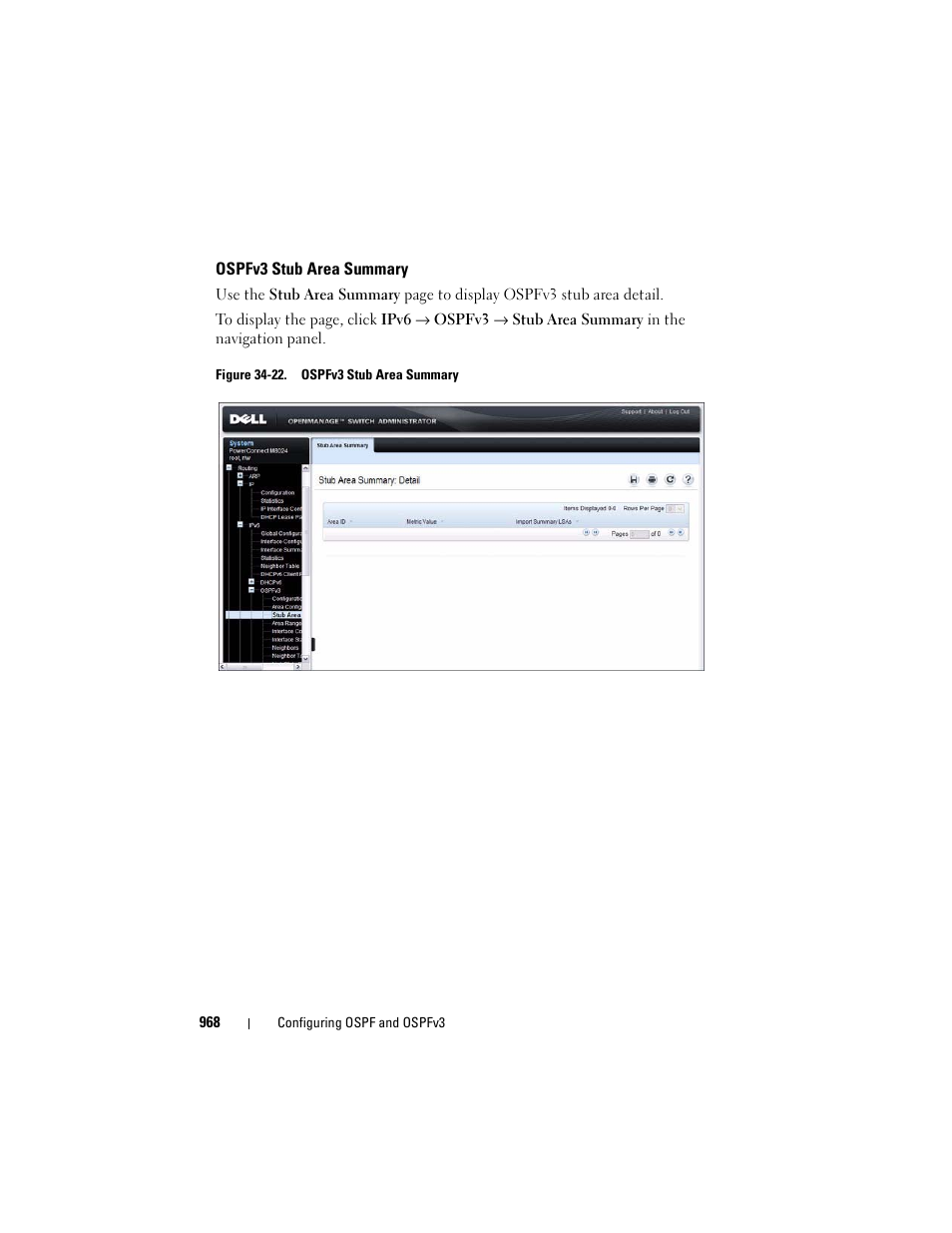 Ospfv3 stub area summary | Dell POWEREDGE M1000E User Manual | Page 968 / 1246