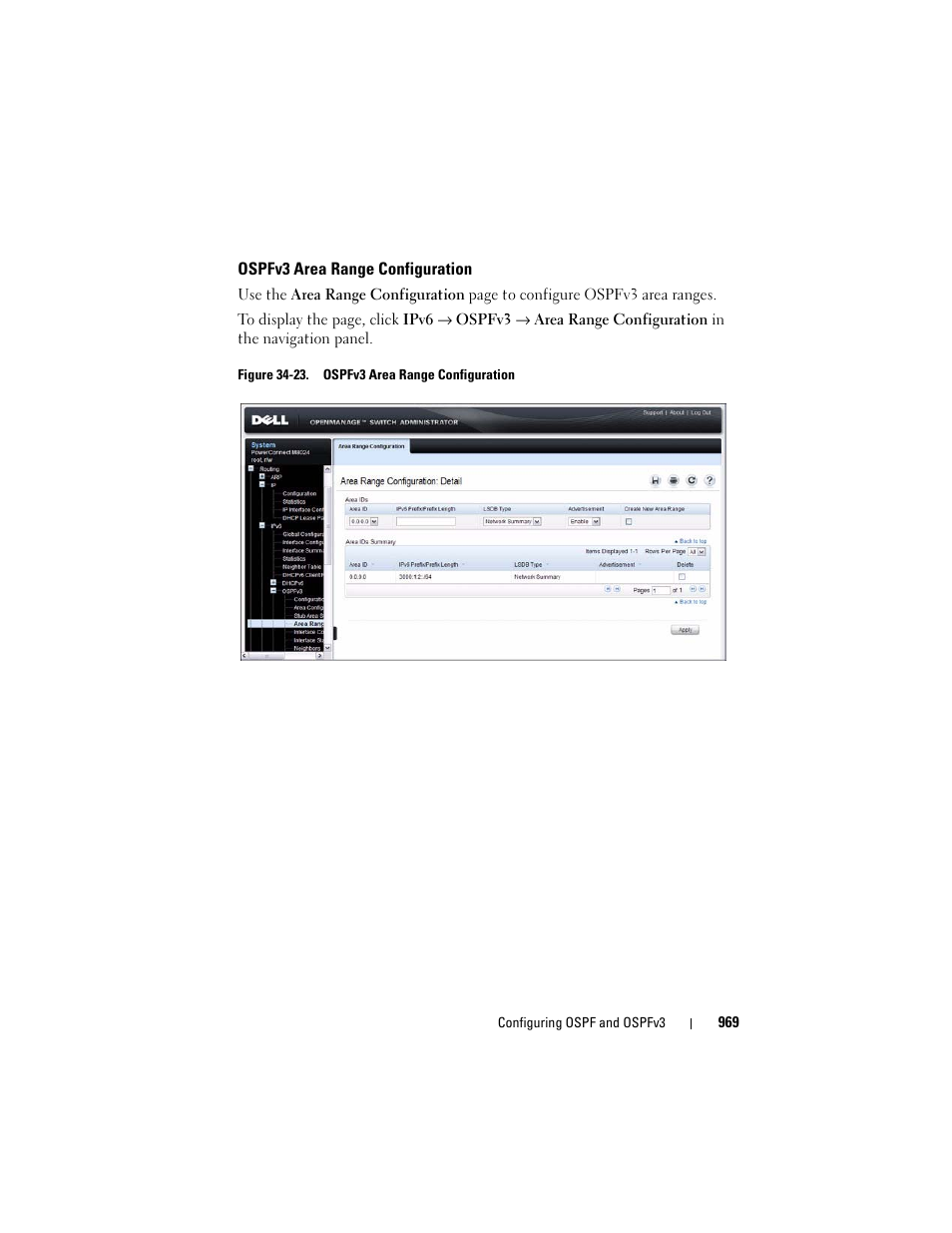 Ospfv3 area range configuration | Dell POWEREDGE M1000E User Manual | Page 969 / 1246