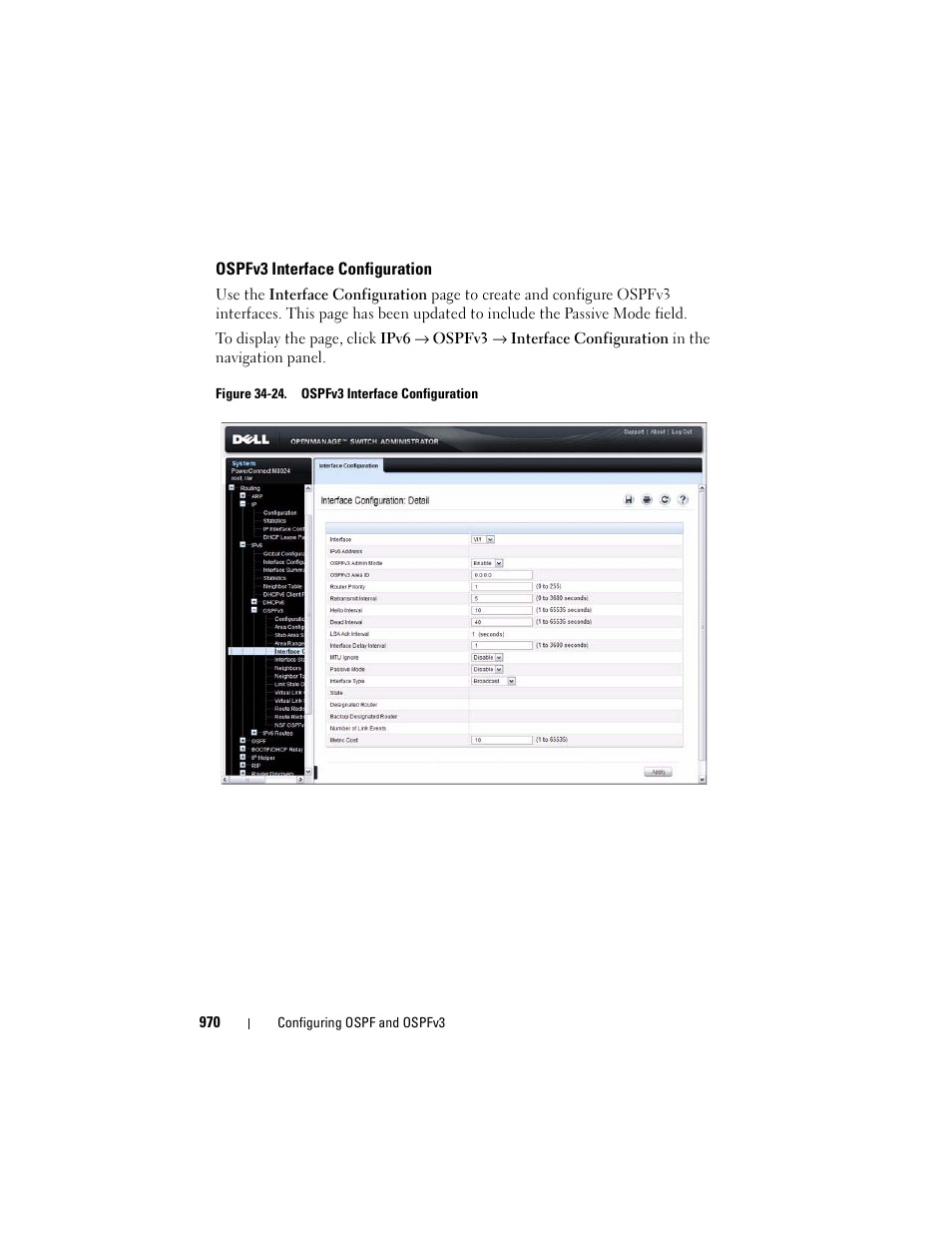 Ospfv3 interface configuration | Dell POWEREDGE M1000E User Manual | Page 970 / 1246