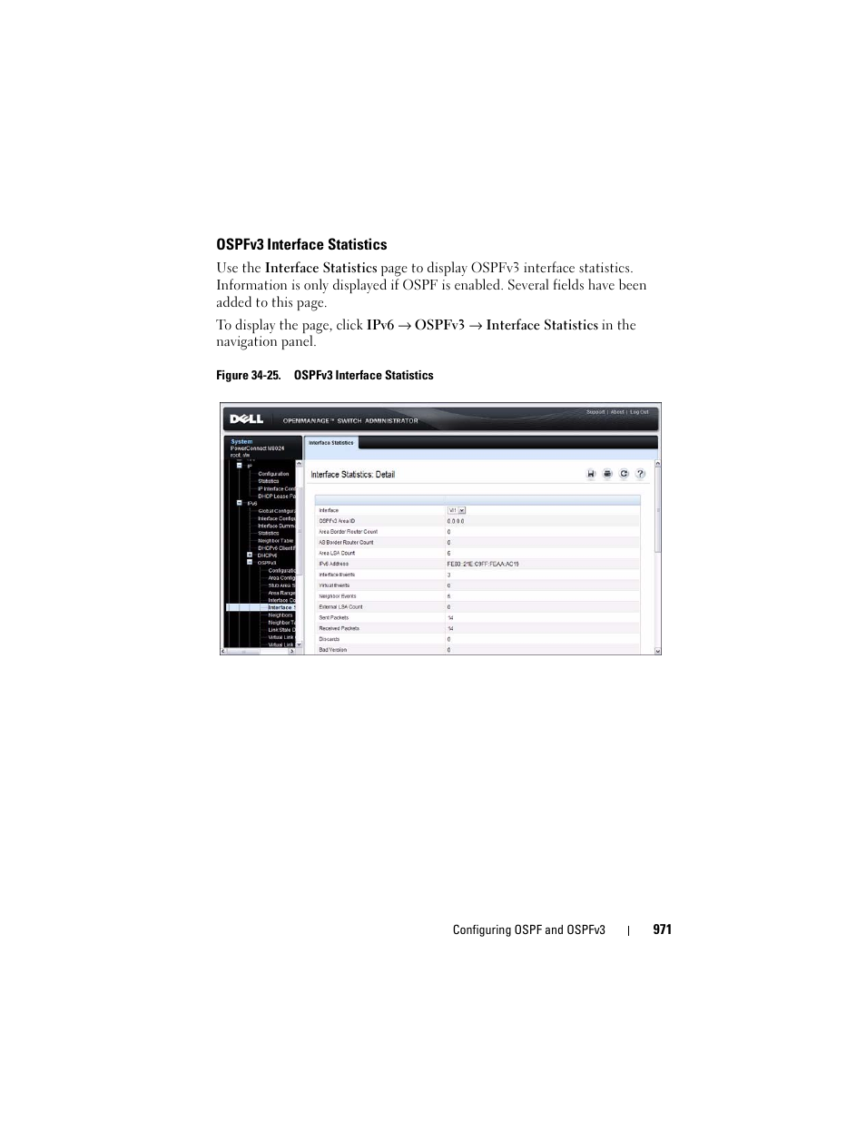 Ospfv3 interface statistics | Dell POWEREDGE M1000E User Manual | Page 971 / 1246