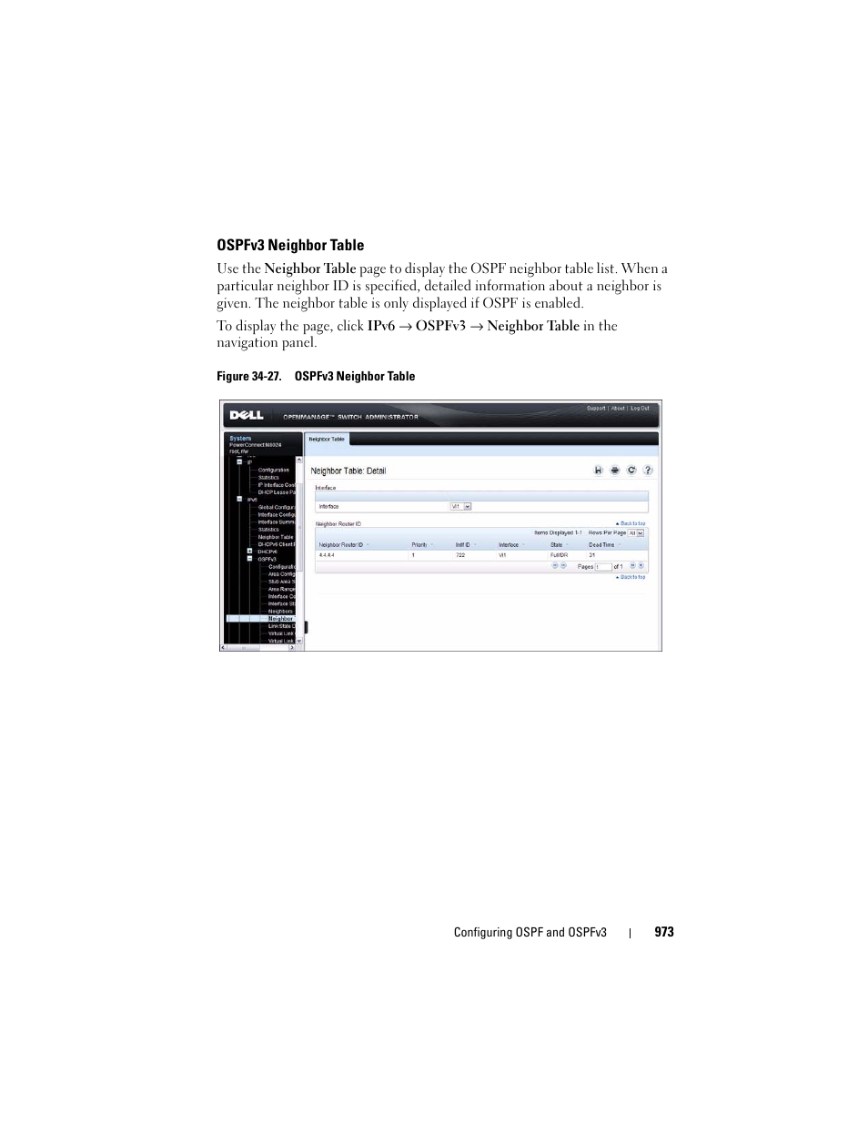 Ospfv3 neighbor table | Dell POWEREDGE M1000E User Manual | Page 973 / 1246