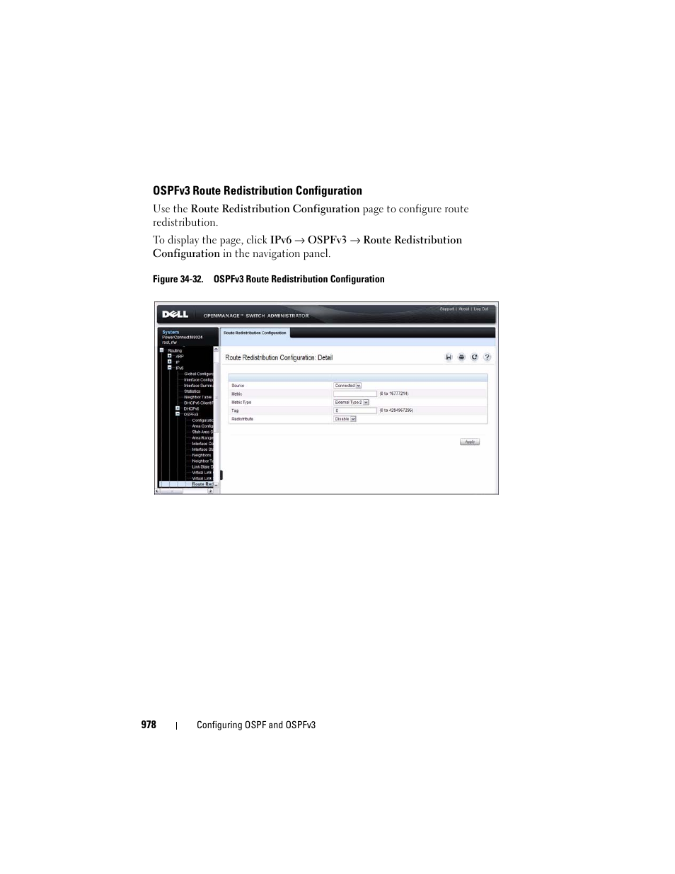 Ospfv3 route redistribution configuration | Dell POWEREDGE M1000E User Manual | Page 978 / 1246