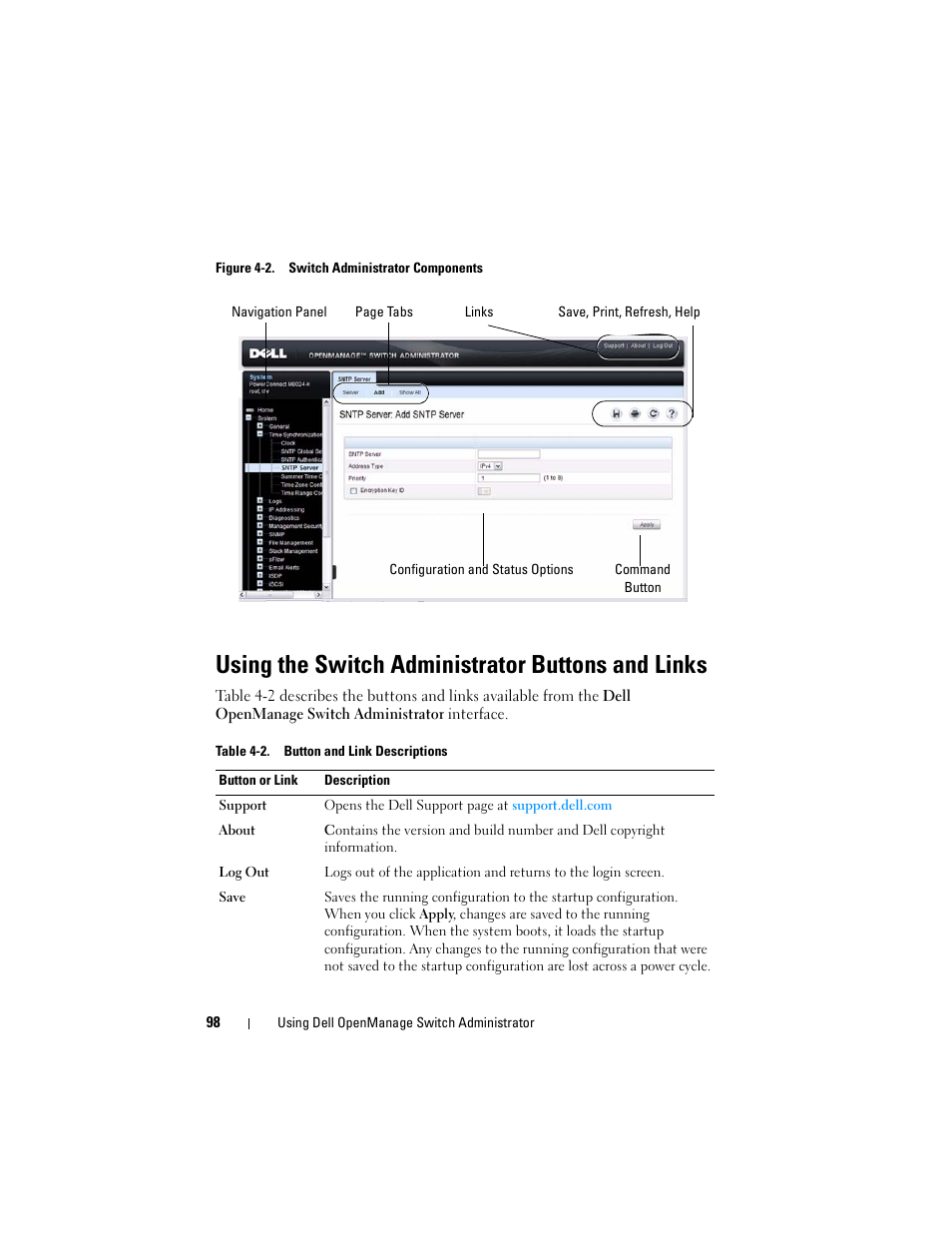 Using the switch administrator buttons and links | Dell POWEREDGE M1000E User Manual | Page 98 / 1246