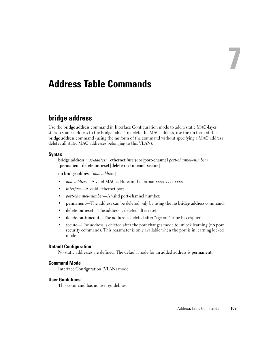 Address table commands, Bridge address | Dell PowerEdge M605 User Manual | Page 143 / 808
