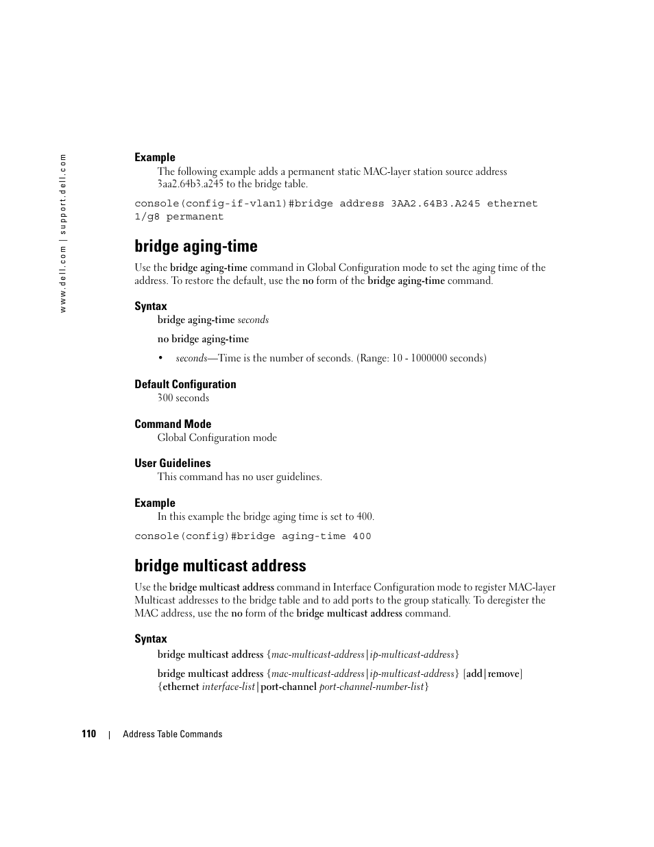 Bridge aging-time, Bridge multicast address | Dell PowerEdge M605 User Manual | Page 144 / 808