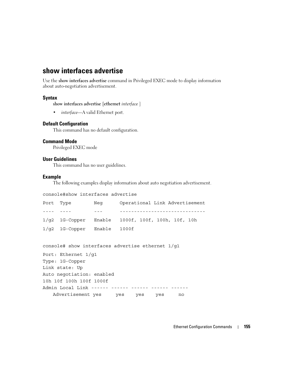 Show interfaces advertise | Dell PowerEdge M605 User Manual | Page 187 / 808