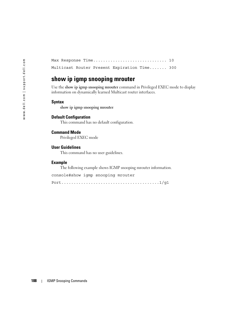 Show ip igmp snooping mrouter | Dell PowerEdge M605 User Manual | Page 218 / 808
