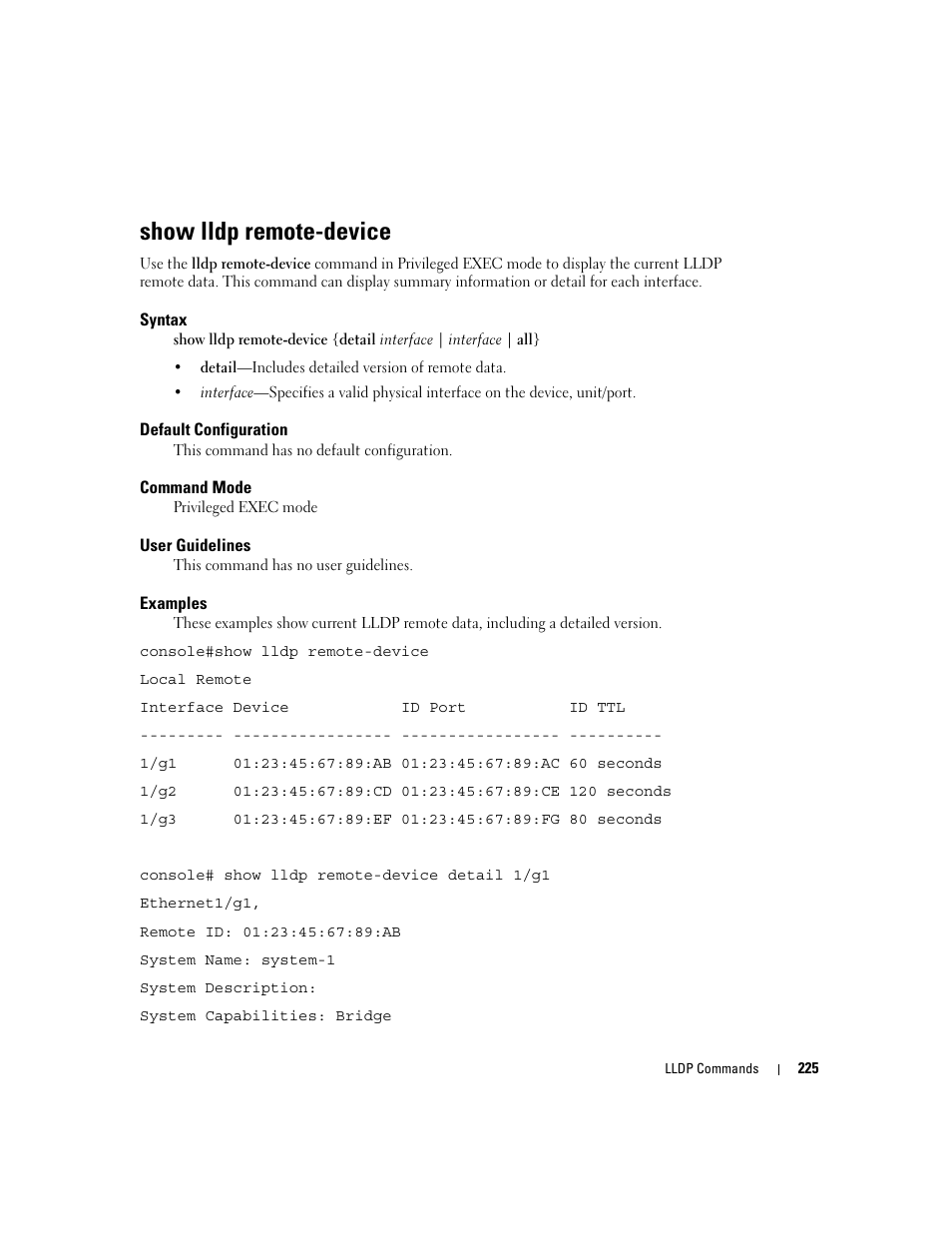 Show lldp remote-device | Dell PowerEdge M605 User Manual | Page 253 / 808