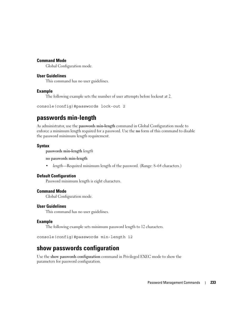 Passwords min-length, Show passwords configuration | Dell PowerEdge M605 User Manual | Page 259 / 808