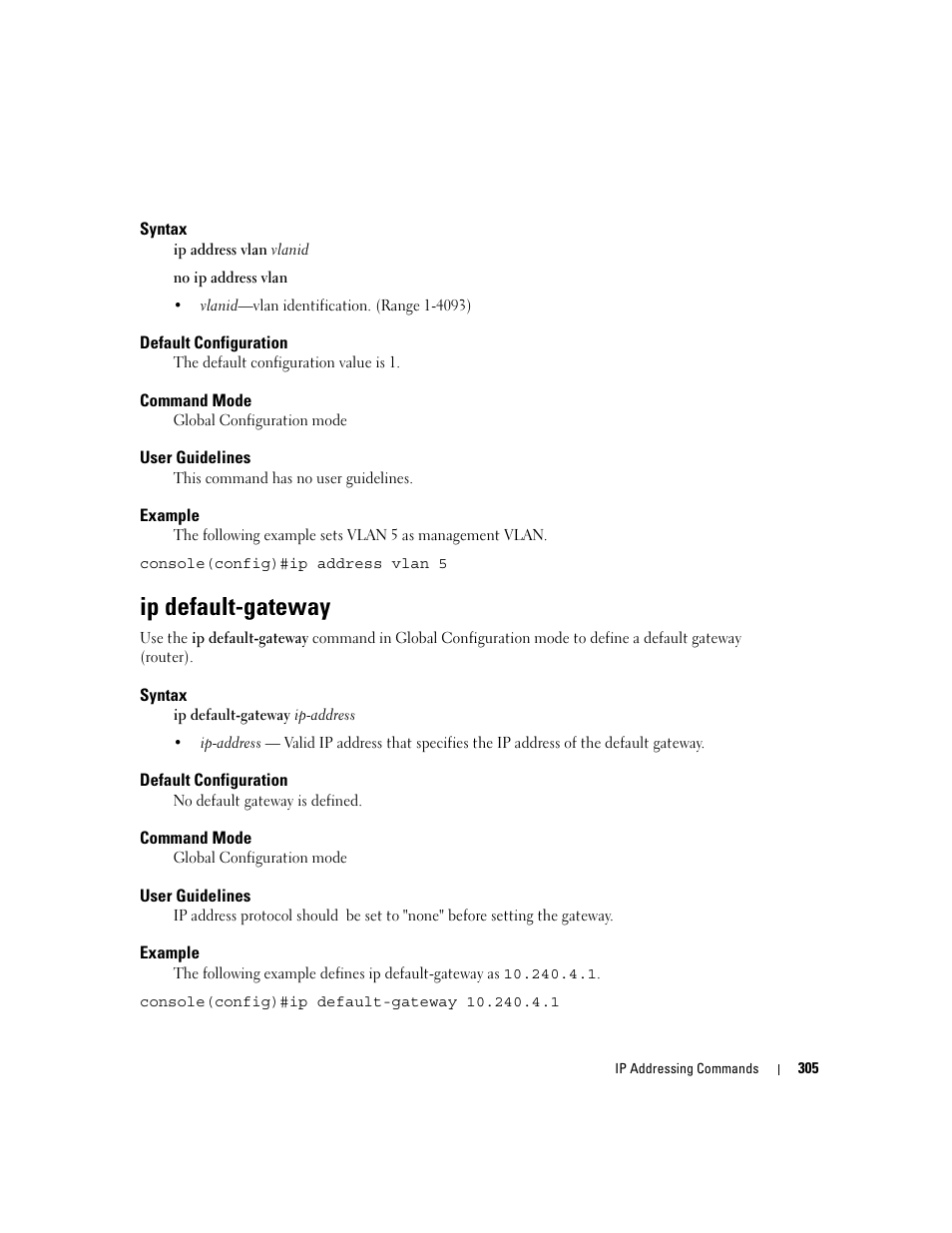 Ip default-gateway | Dell PowerEdge M605 User Manual | Page 323 / 808