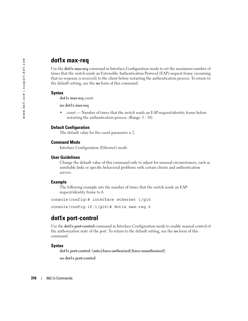 Dot1x max-req, Dot1x port-control | Dell PowerEdge M605 User Manual | Page 332 / 808