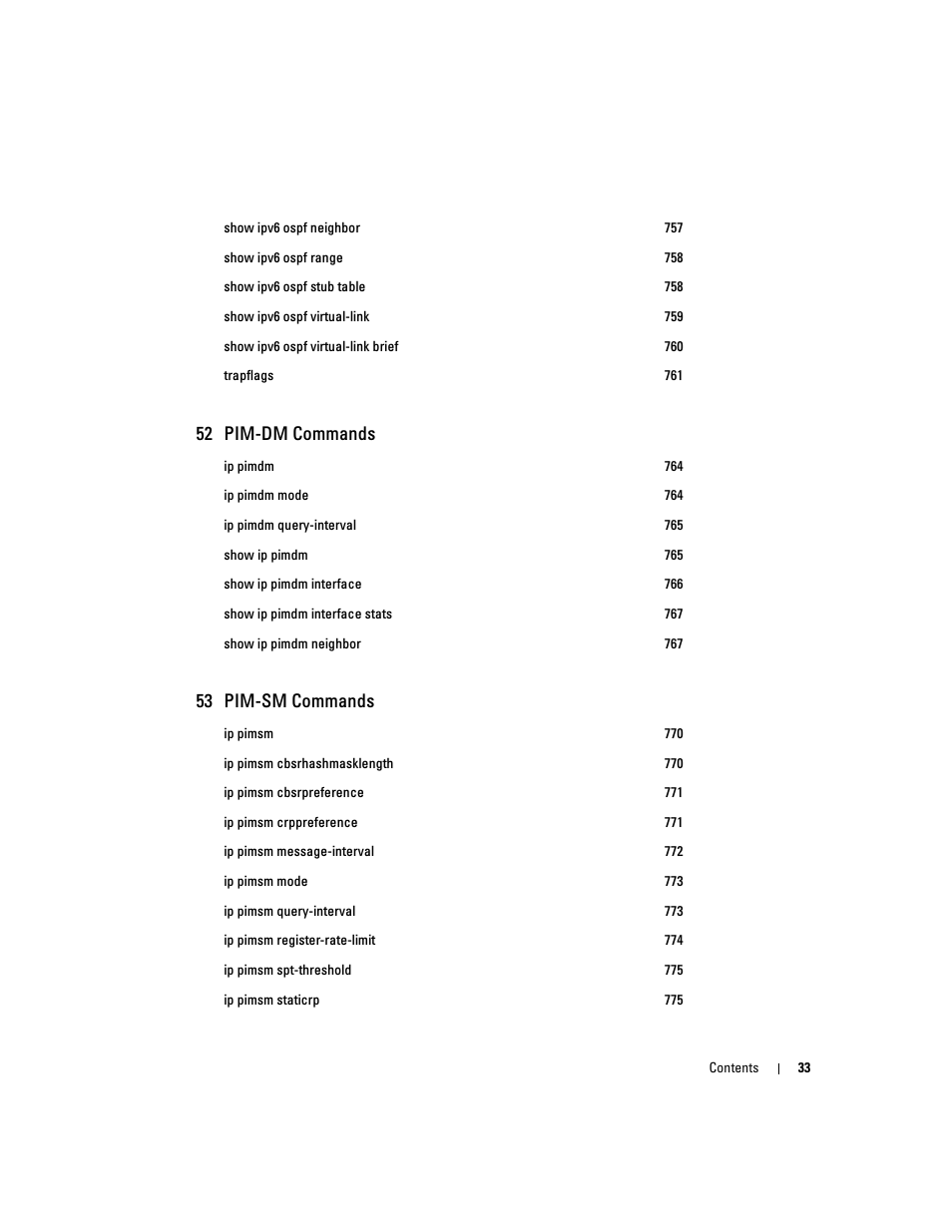 52 pim-dm commands, 53 pim-sm commands | Dell PowerEdge M605 User Manual | Page 35 / 808