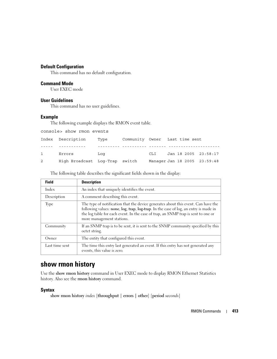 Show rmon history | Dell PowerEdge M605 User Manual | Page 421 / 808