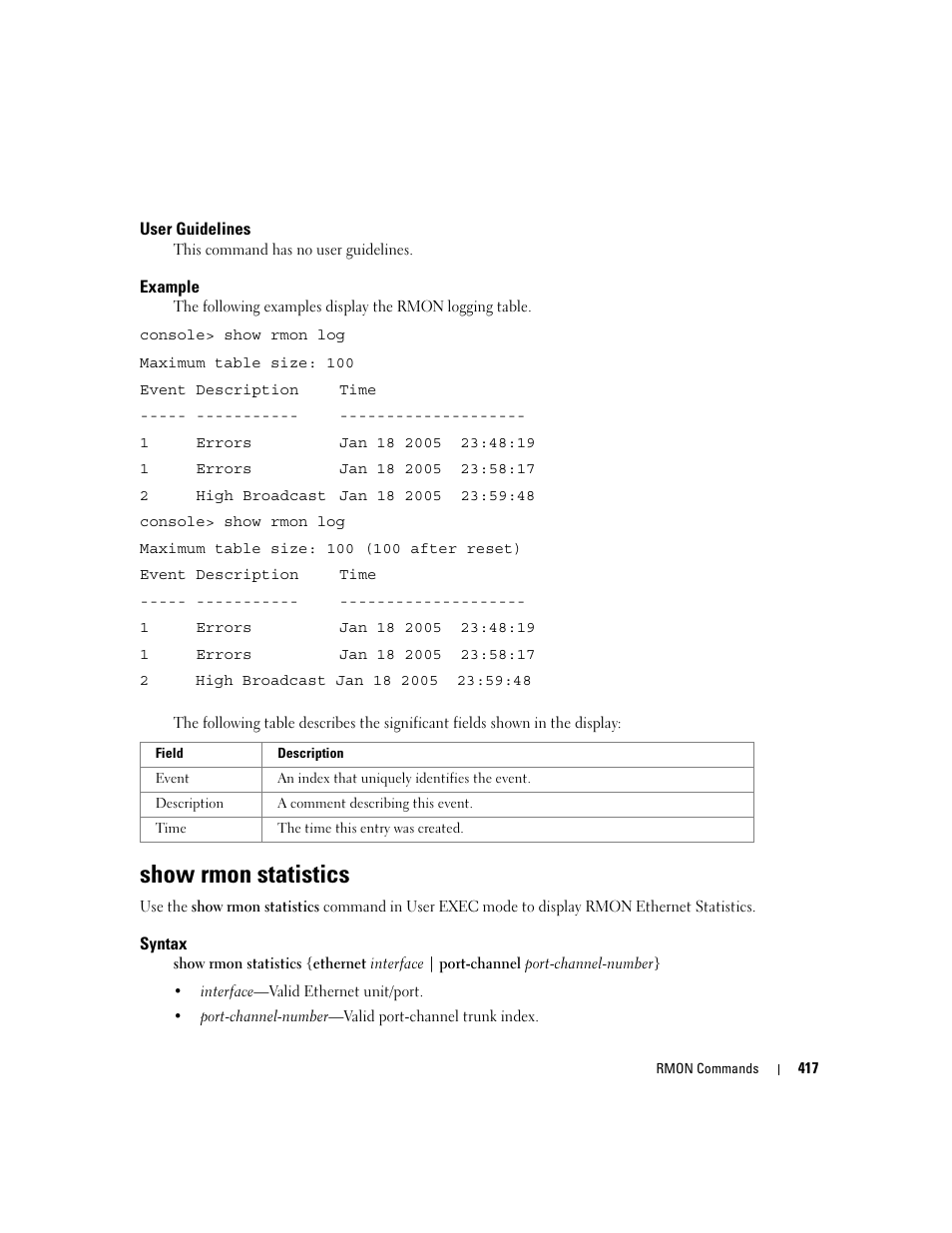 Show rmon statistics | Dell PowerEdge M605 User Manual | Page 425 / 808