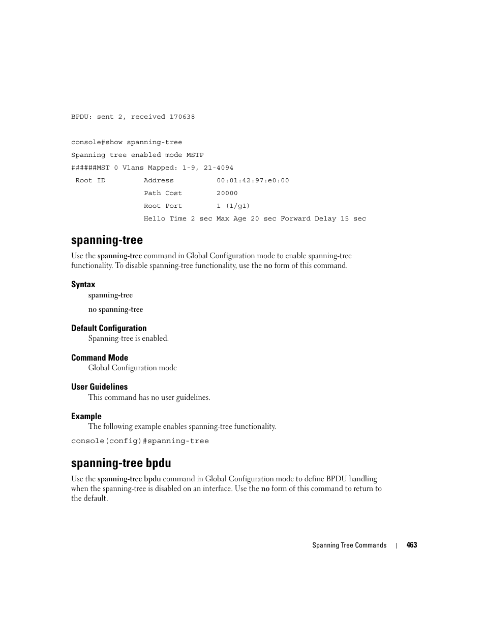 Spanning-tree, Spanning-tree bpdu | Dell PowerEdge M605 User Manual | Page 471 / 808