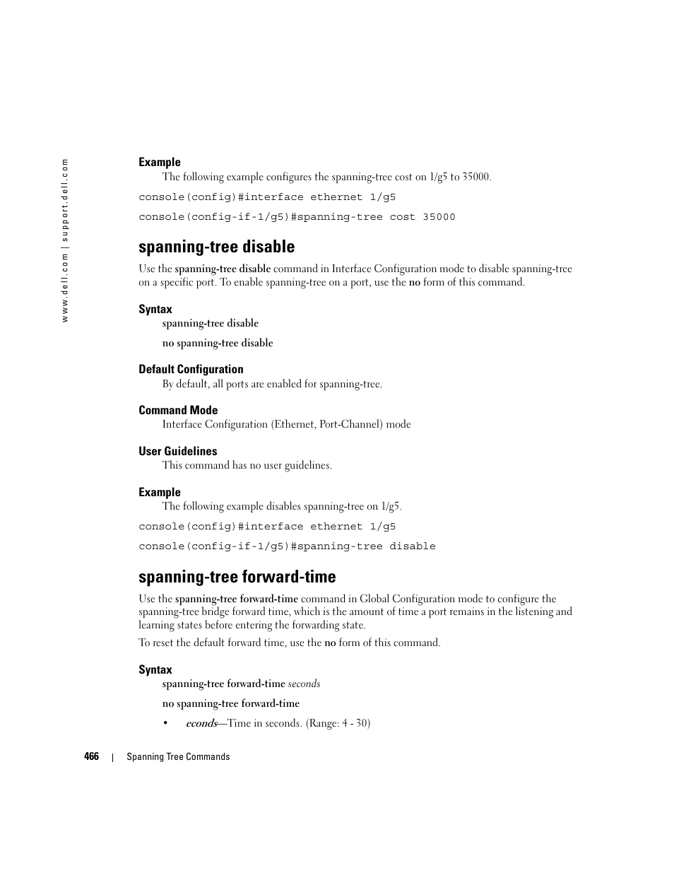 Spanning-tree disable, Spanning-tree forward-time | Dell PowerEdge M605 User Manual | Page 474 / 808