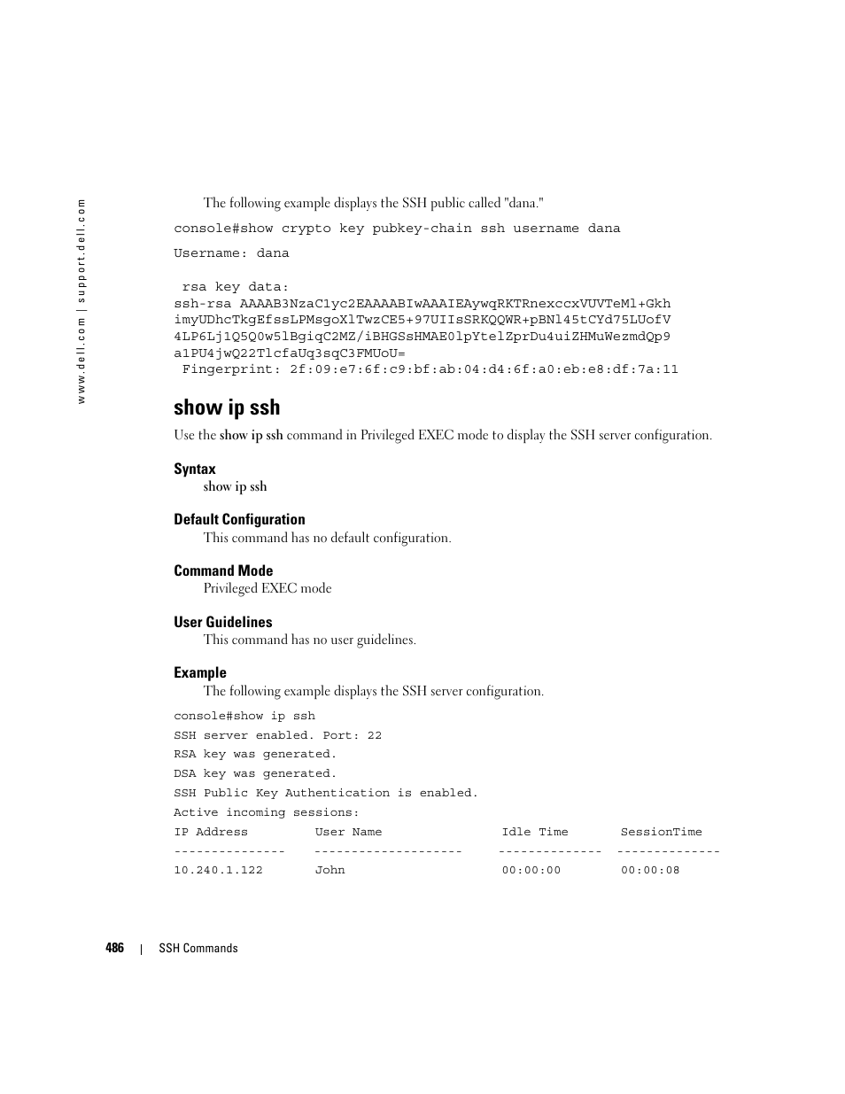 Show ip ssh | Dell PowerEdge M605 User Manual | Page 492 / 808