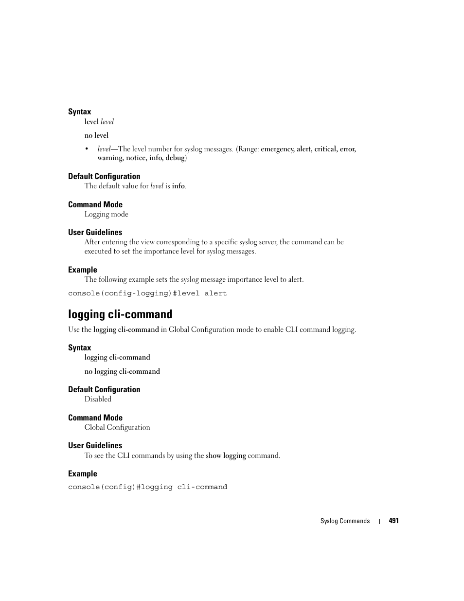 Logging cli-command | Dell PowerEdge M605 User Manual | Page 497 / 808