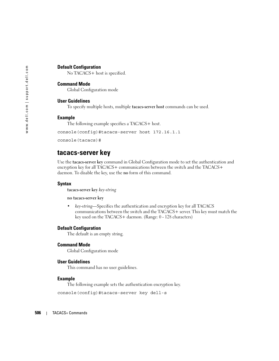 Tacacs-server key | Dell PowerEdge M605 User Manual | Page 510 / 808