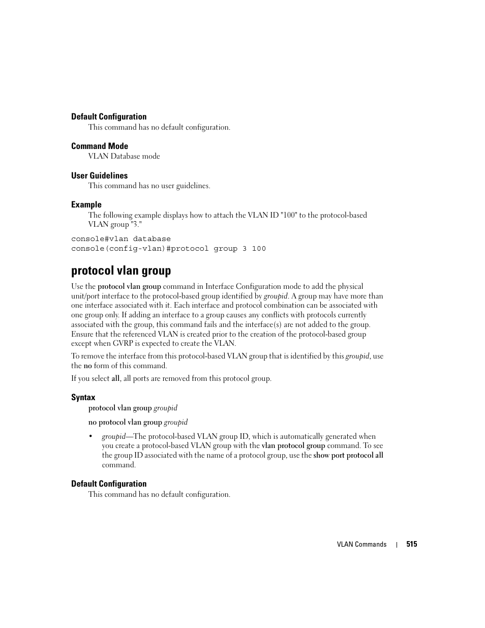 Protocol vlan group | Dell PowerEdge M605 User Manual | Page 519 / 808