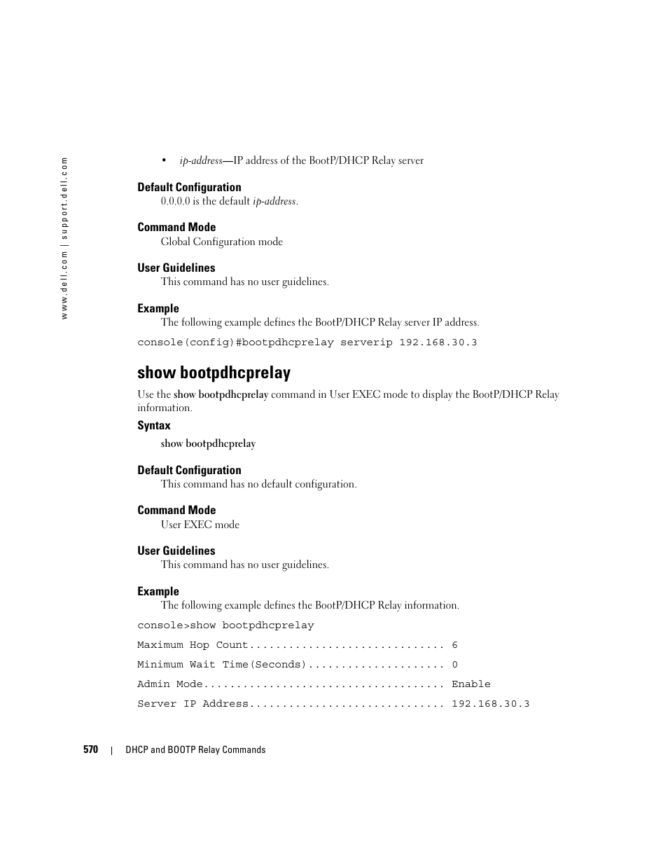 Show bootpdhcprelay | Dell PowerEdge M605 User Manual | Page 570 / 808