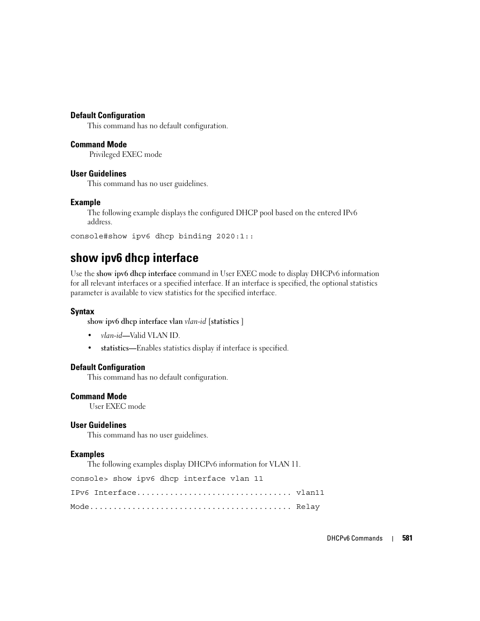 Show ipv6 dhcp interface | Dell PowerEdge M605 User Manual | Page 581 / 808