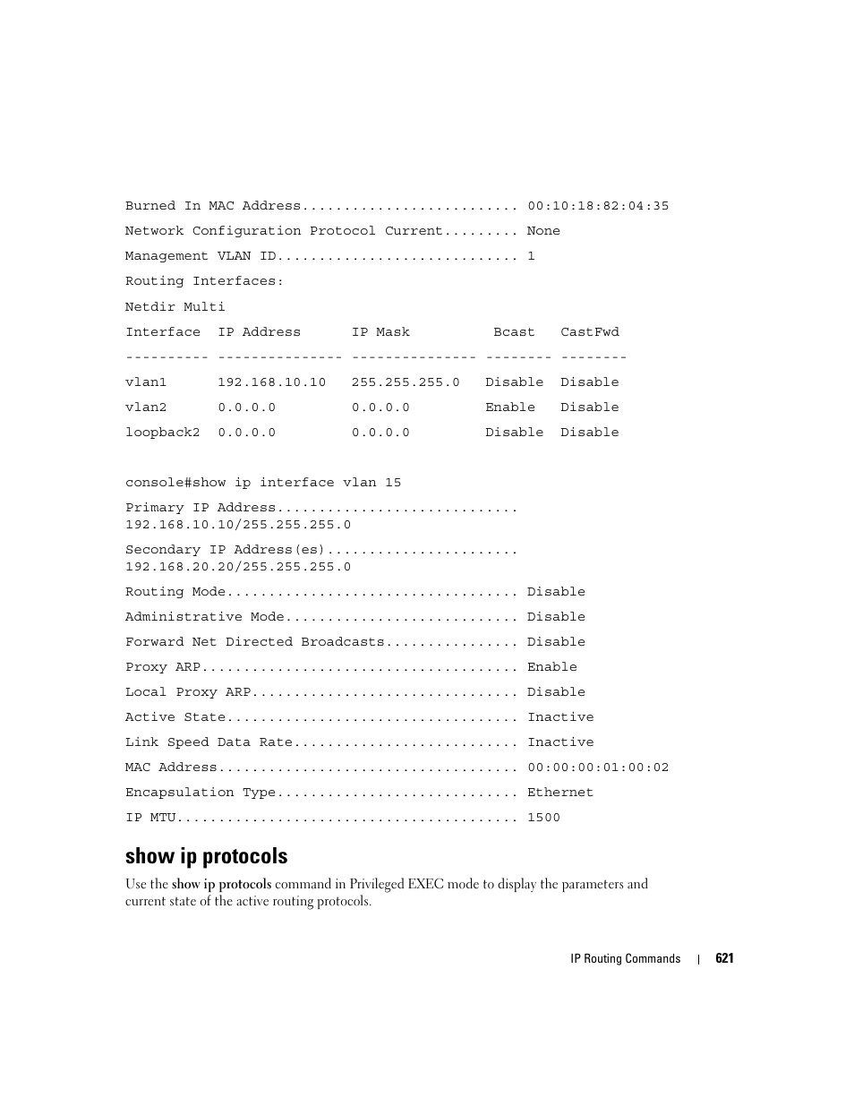 Show ip protocols | Dell PowerEdge M605 User Manual | Page 617 / 808