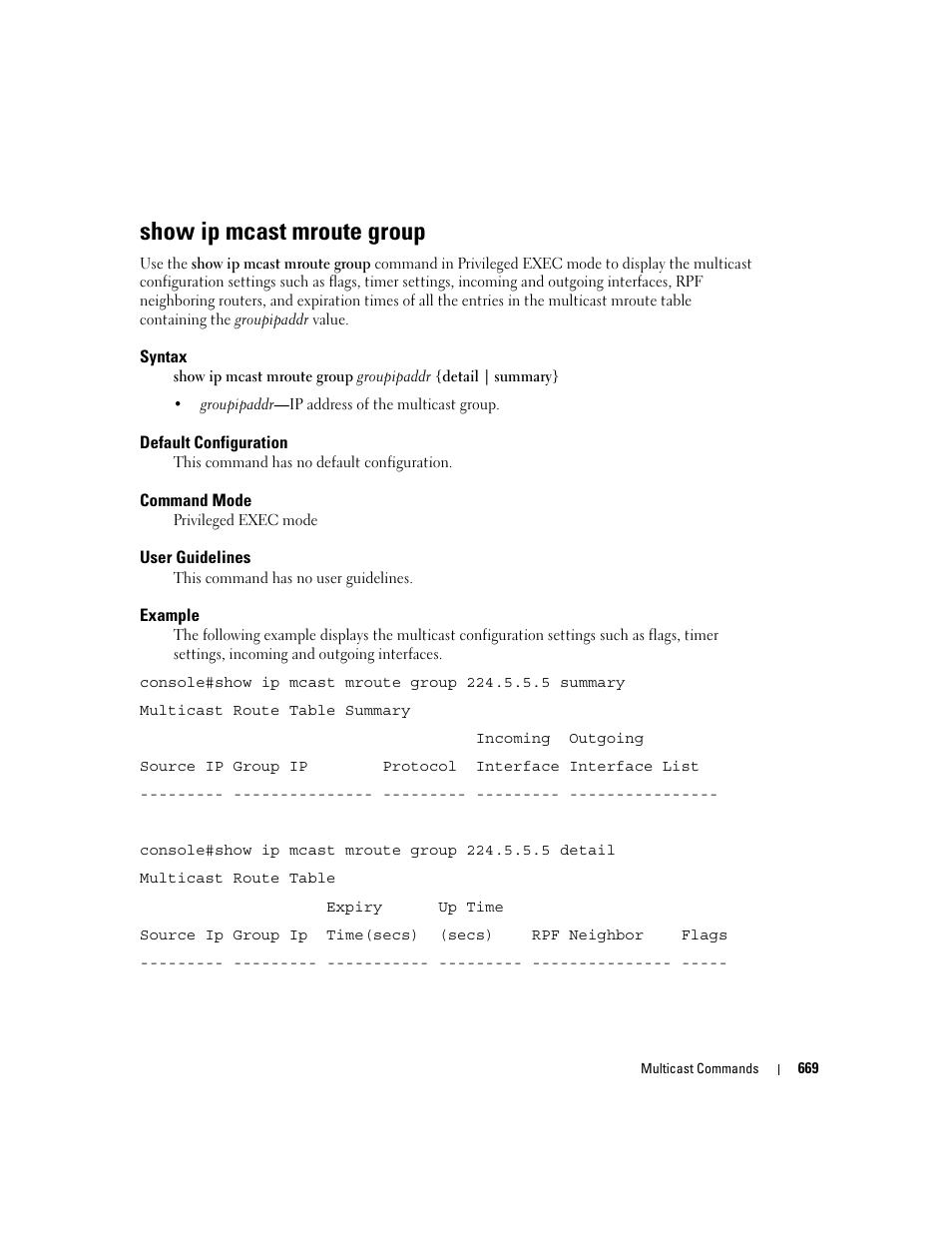 Show ip mcast mroute group | Dell PowerEdge M605 User Manual | Page 663 / 808