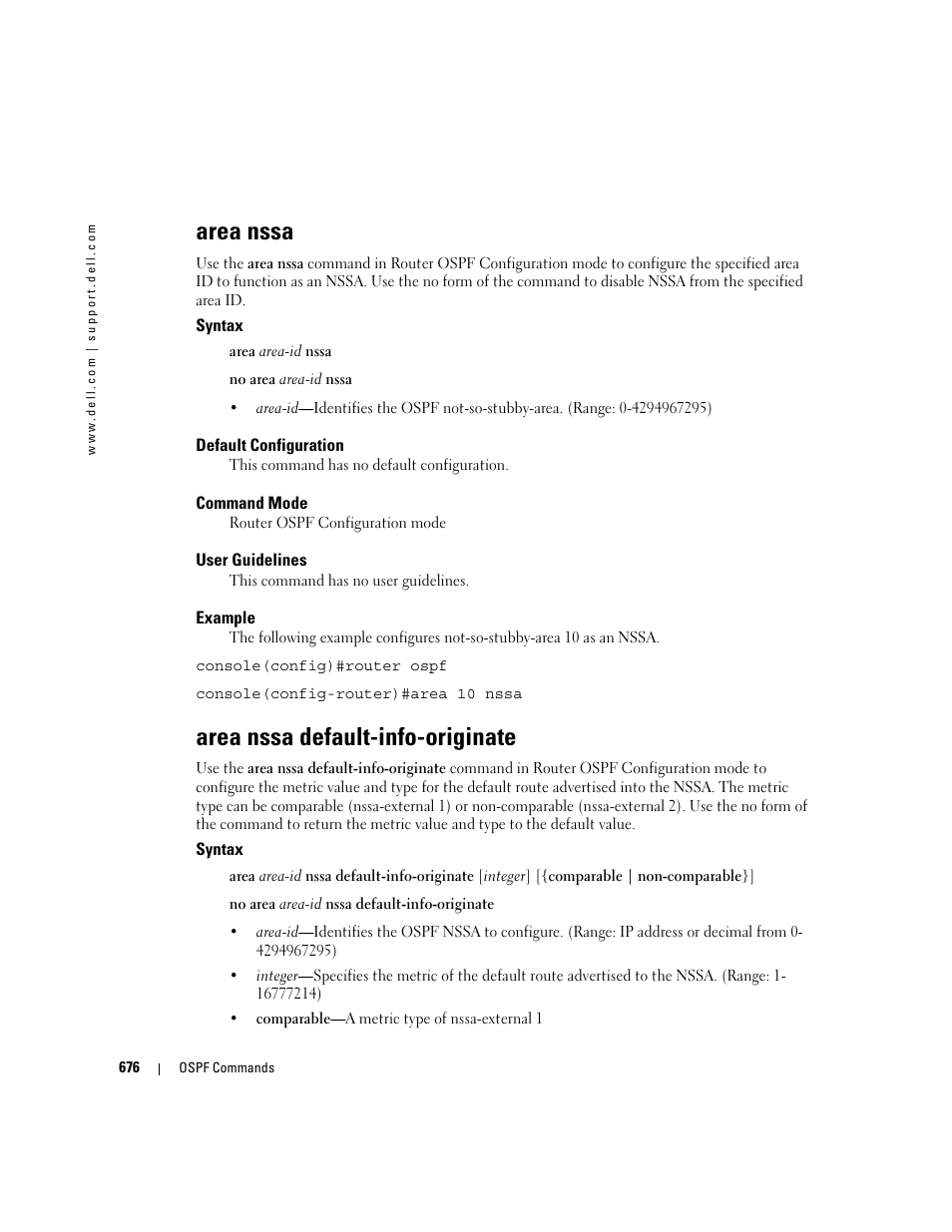 Area nssa, Area nssa default-info-originate | Dell PowerEdge M605 User Manual | Page 670 / 808