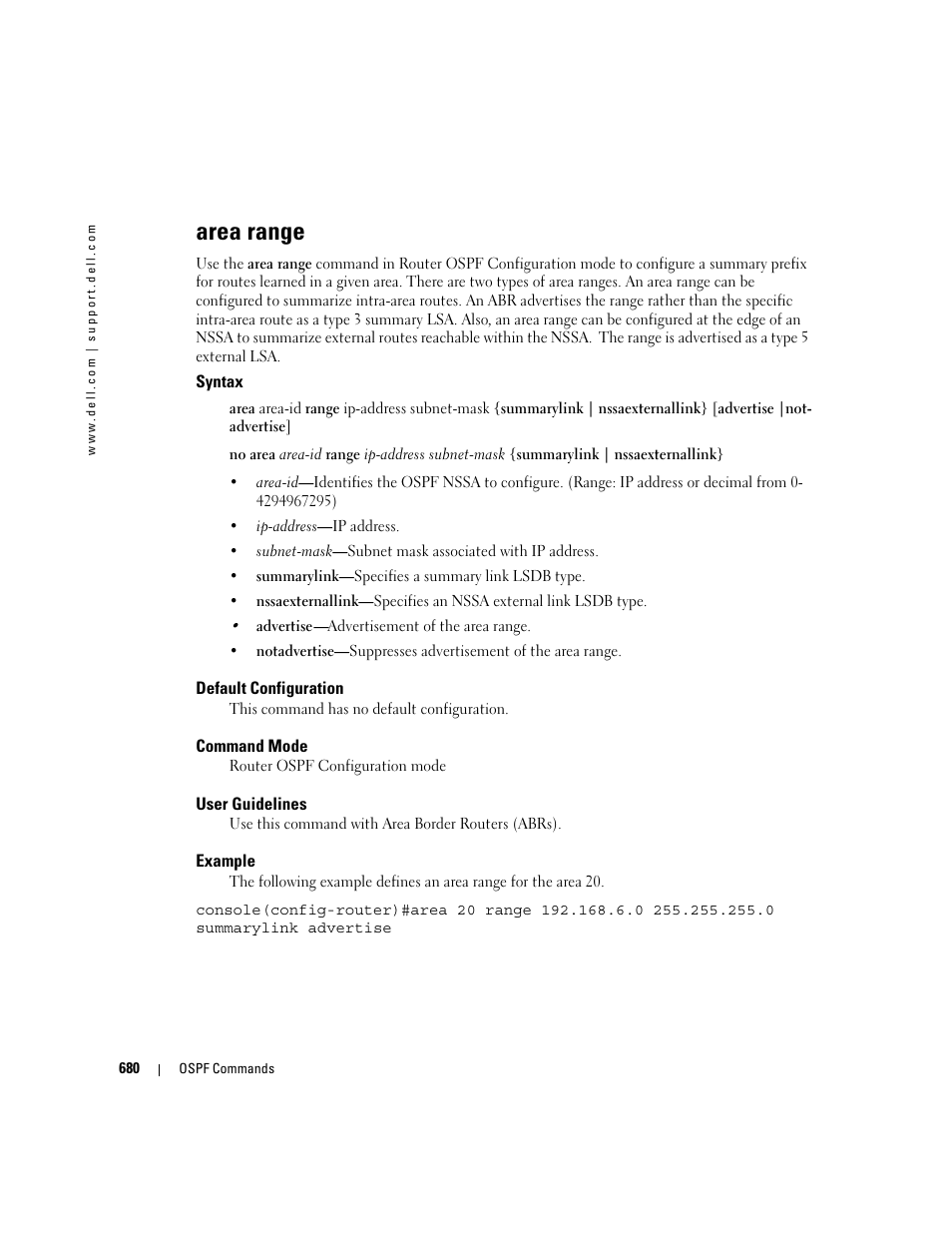 Area range | Dell PowerEdge M605 User Manual | Page 674 / 808