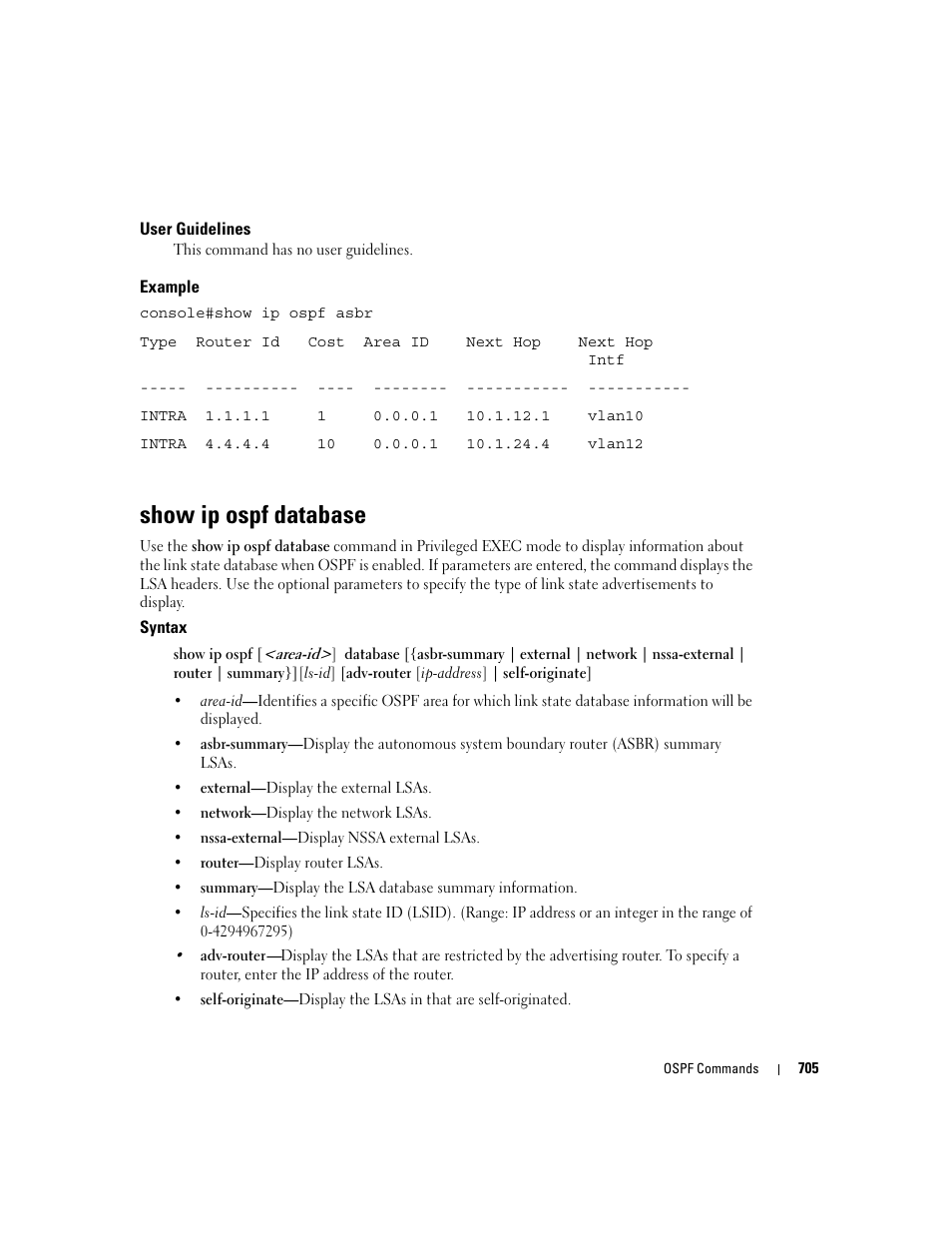 Show ip ospf database | Dell PowerEdge M605 User Manual | Page 699 / 808