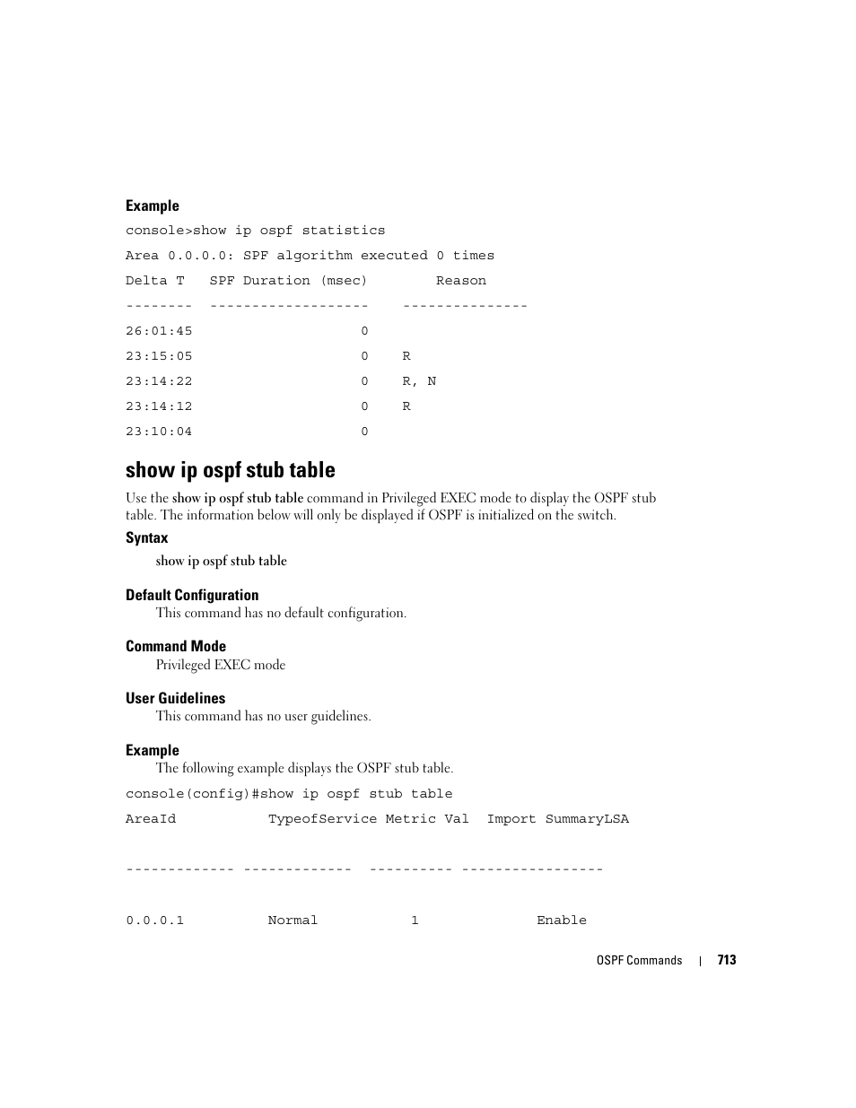 Show ip ospf stub table | Dell PowerEdge M605 User Manual | Page 707 / 808