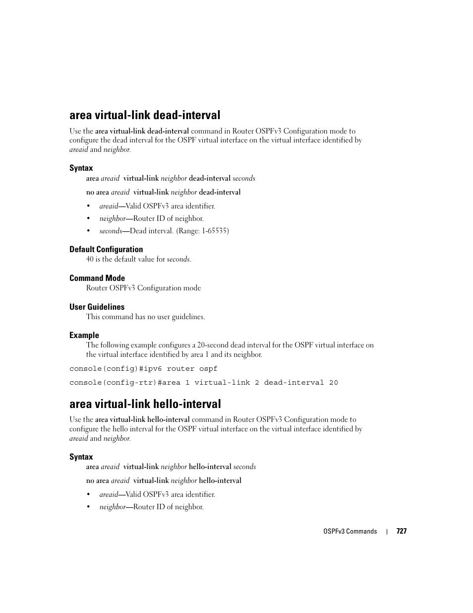 Area virtual-link dead-interval, Area virtual-link hello-interval | Dell PowerEdge M605 User Manual | Page 721 / 808