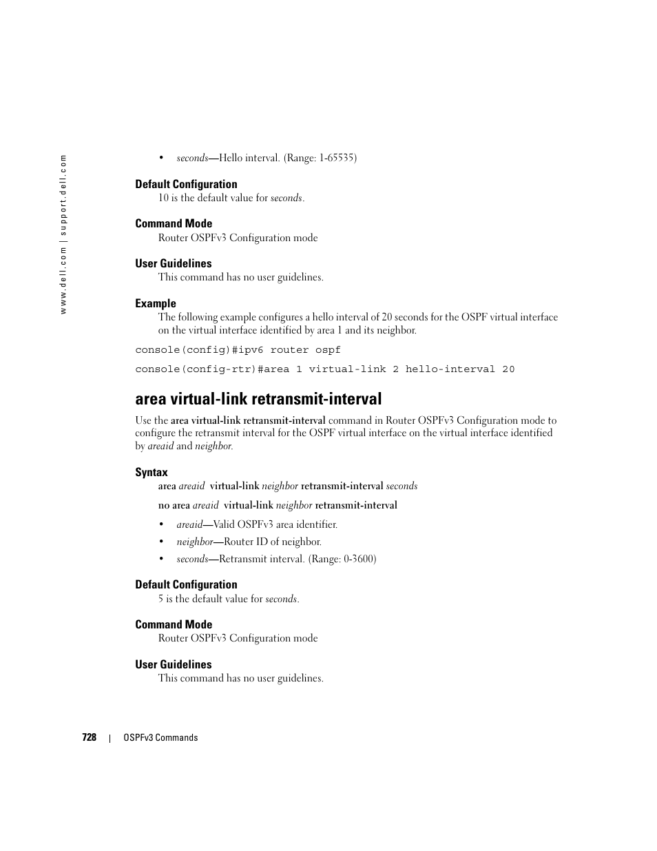 Area virtual-link retransmit-interval | Dell PowerEdge M605 User Manual | Page 722 / 808