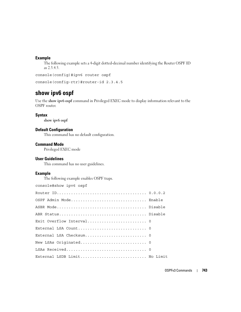 Show ipv6 ospf | Dell PowerEdge M605 User Manual | Page 737 / 808